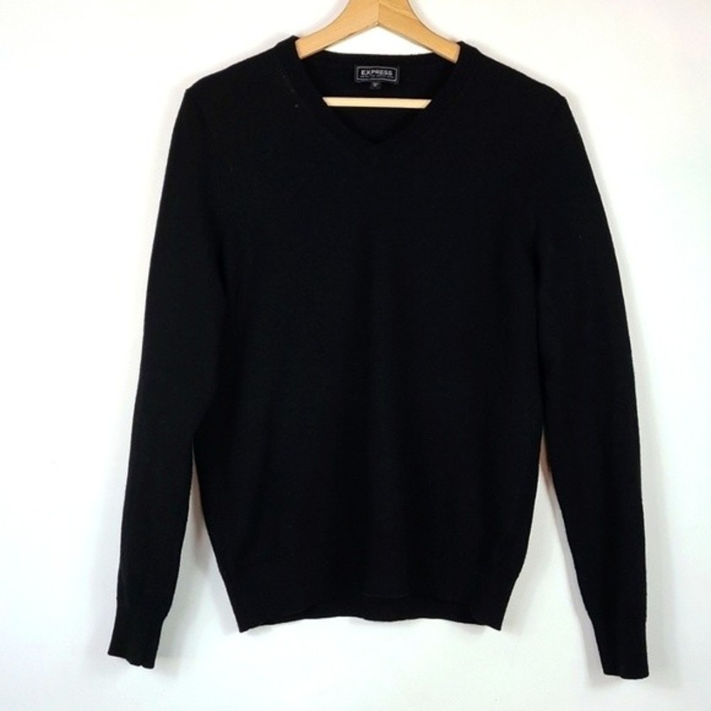 Express Black Merino Wool V-Neck Sweater - Size M